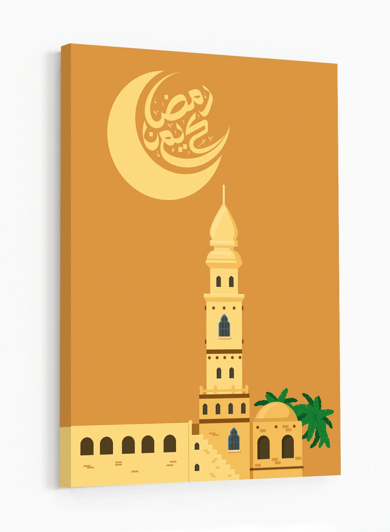 لوحة كانفاس على إطار خشبي بتصميم رمضان كريم مع هلال رمضان ومسجد - Image 4